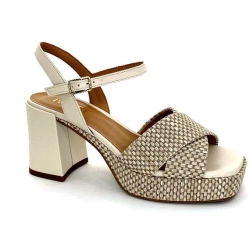 Ivoire Heeled Platform Sandals 2150 Beige Raffia Leather
