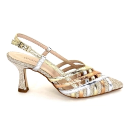 Ivoire Slingback Pumps 20906 Beige Textile Metallic Leather