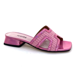 Ivoire Mules 330 Iridescent Pink Patent Leather Raffia Pink
