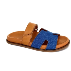 Ivoire Mules D27084-803 Brown Leather Jean Textile