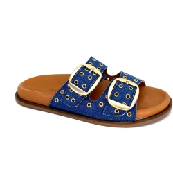 Ivoire Plagettes Mules D27039-803 Blue Textile