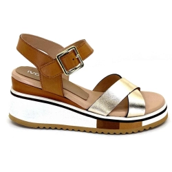 Ivoire Wedge Sandals 2F5127 Leather Gold Brown