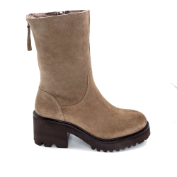 Ivoire Evs 2963 Suede Mink Fur Heeled Ankle Boots