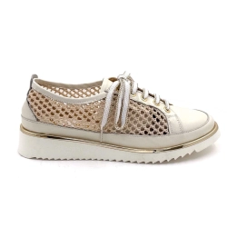 XSA 9702 Miglio Beige Leather Textile Mesh Lightweight Sneakers