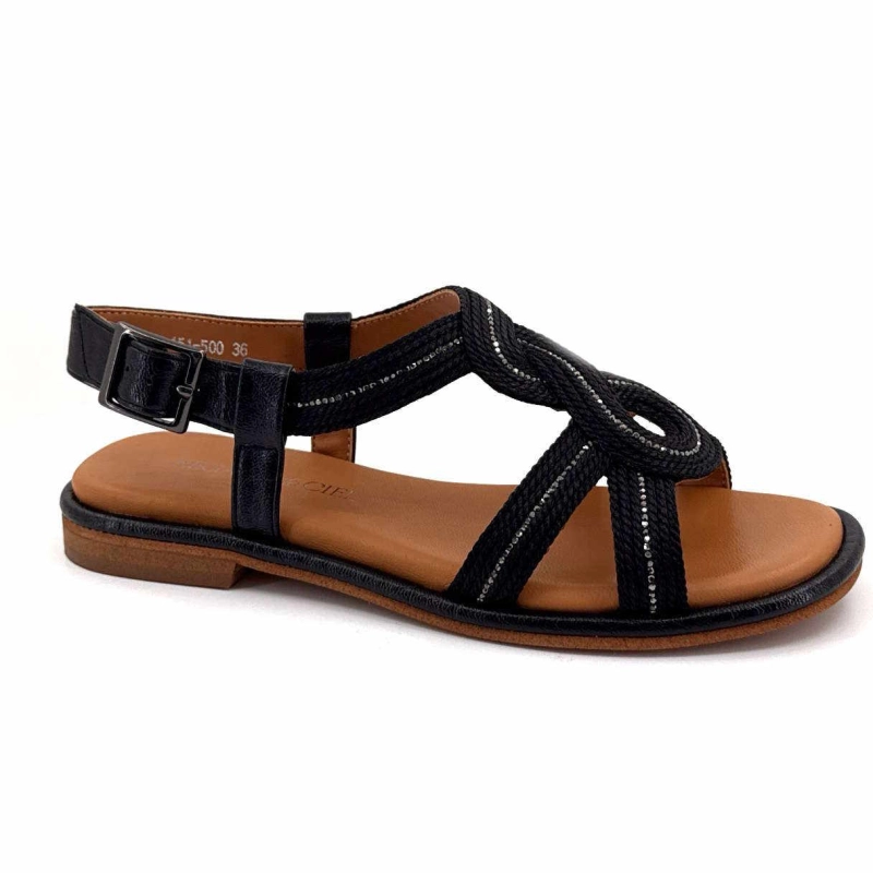 Regarde Le Ciel Elma08 Cuir Textile Noir Strass ELMA 08 - STRINGIANTARES - 7524 Printemps Eté 2025