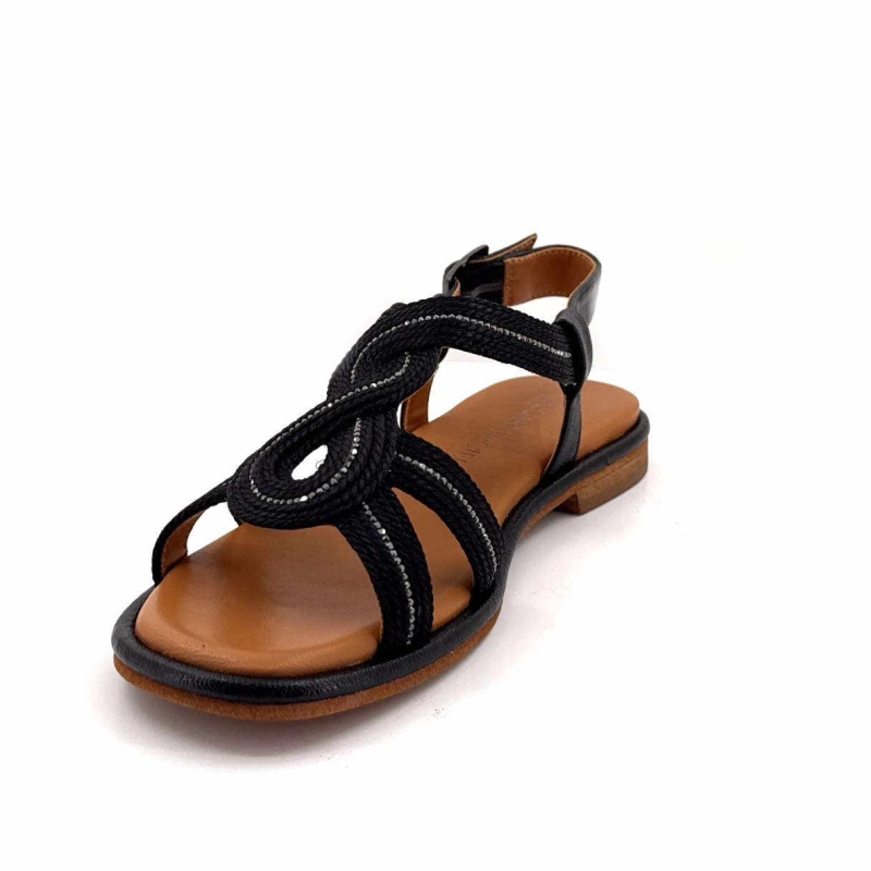 Regarde Le Ciel Elma08 Cuir Textile Noir Strass ELMA 08 - STRINGIANTARES - 7524 Printemps Eté 2025