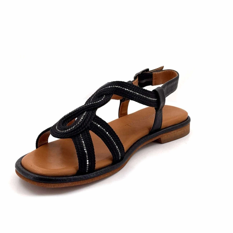 Regarde Le Ciel Elma08 Cuir Textile Noir Strass ELMA 08 - STRINGIANTARES - 7524 Printemps Eté 2025