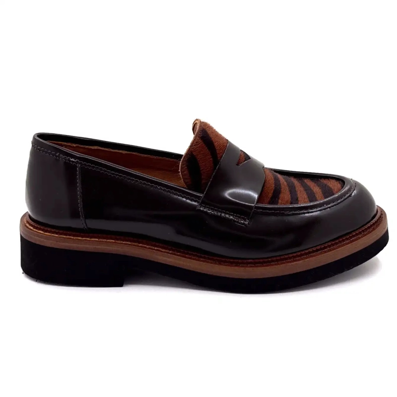 Ivoire 3276 Carrie 20 Sjokoladeglasert skinn og sebraponni Ivoire Chaussures