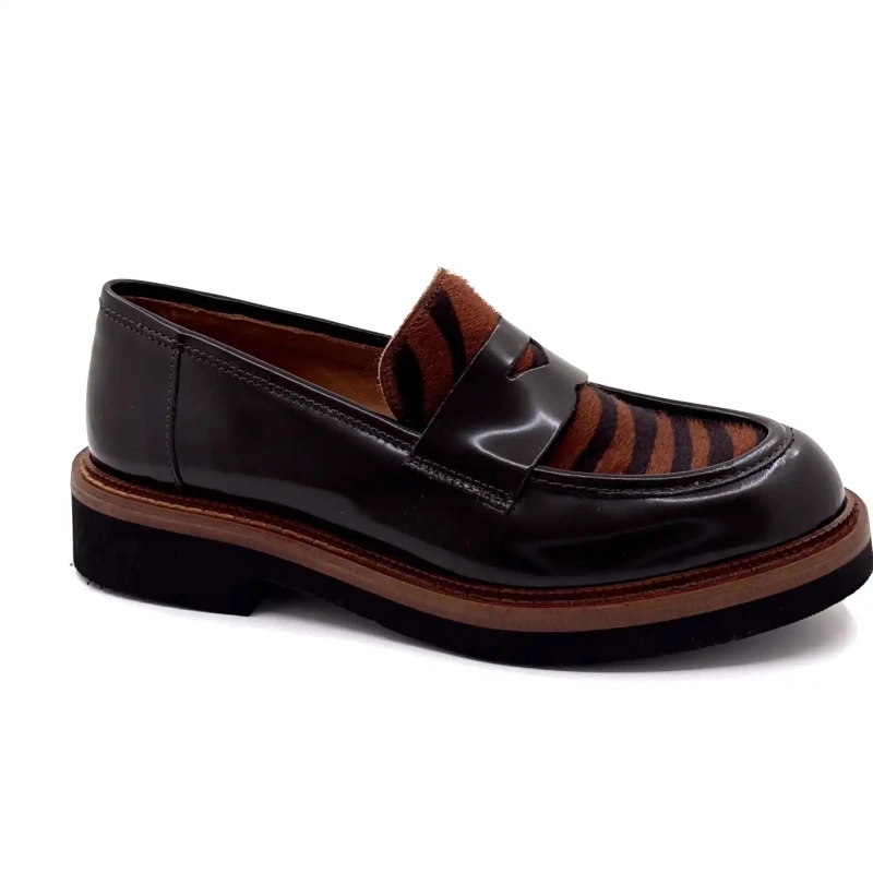 Ivoire 3276 Carrie 20 Piele glazurată ciocolată și ponei zebră Ivoire Chaussures