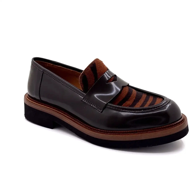 Ivoire 3276 Carrie 20 Czekoladowa glazurowana skóra i kucyk zebry Ivoire Chaussures