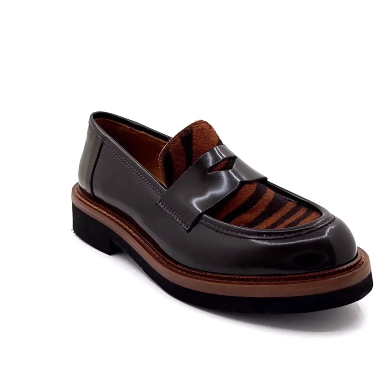 Ivoire 3276 Carrie 20 Schokoladenglasiertes Leder & Zebrapony Ivoire Chaussures