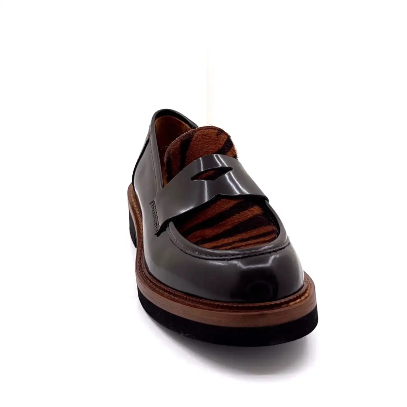 Ivoire 3276 Carrie 20 Sjokoladeglasert skinn og sebraponni Ivoire Chaussures