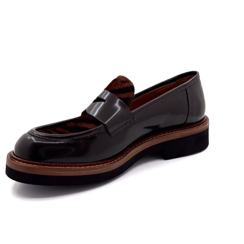 Ivoire 3276 Carrie 20 Cuir Glacé Chocolat & Poulain Zébré Ivoire Chaussures