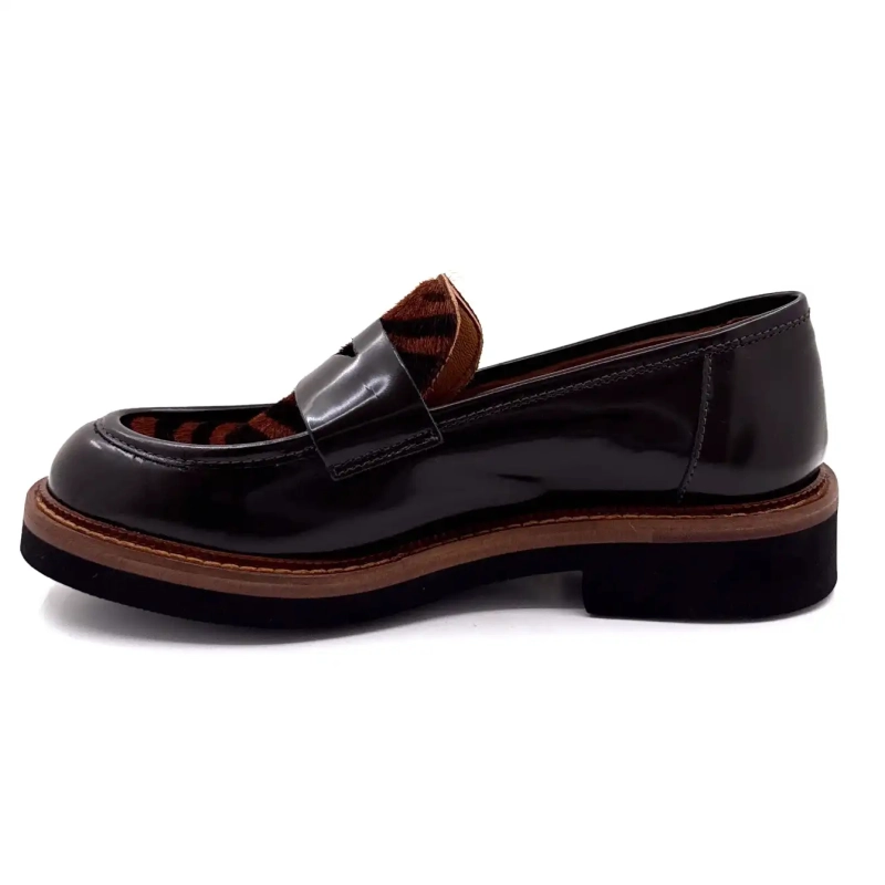 Ivoire 3276 Carrie 20 Schokoladenglasiertes Leder & Zebrapony Ivoire Chaussures