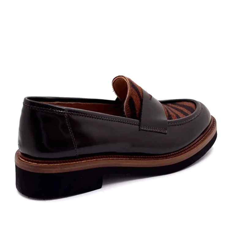 Ivoire 3276 Carrie 20 Czekoladowa glazurowana skóra i kucyk zebry Ivoire Chaussures