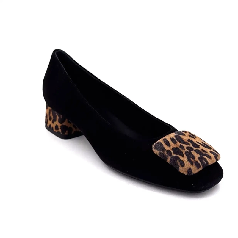 Sharks Kefir bársony bőr fekete és leo Ivoire Chaussures