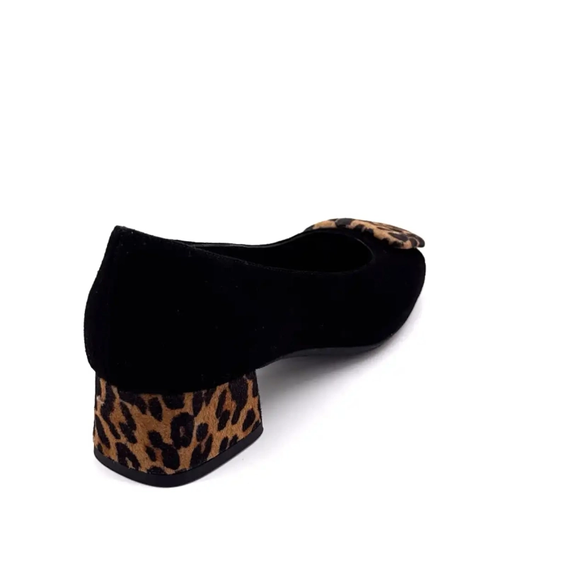 Tiburones Kefir Terciopelo Cuero Negro y Leo Ivoire Chaussures