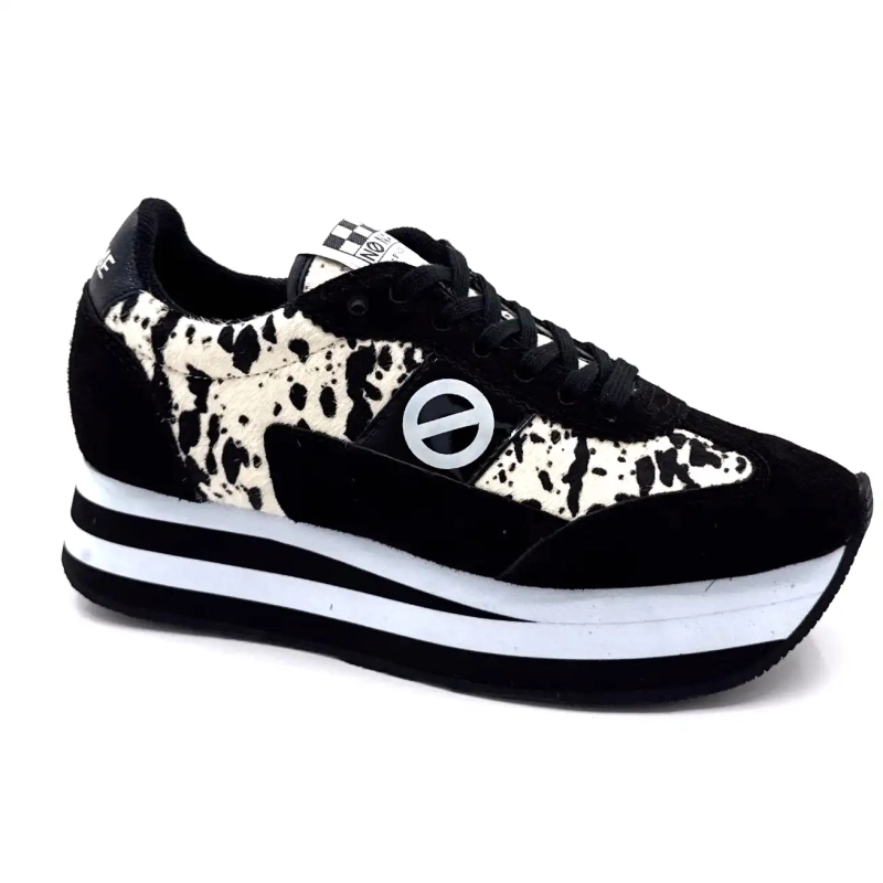 Pantaloni jogger No Name Flex M negri din piele întoarsă cu imprimeu de vacă Ivoire Chaussures