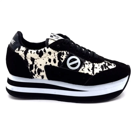 Pantaloni jogger No Name Flex M negri din piele întoarsă cu imprimeu de vacă Ivoire Chaussures