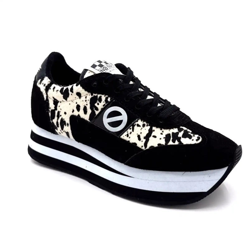 Jogger Flex M No Name pelle scamosciata nera con stampa mucca Ivoire Chaussures