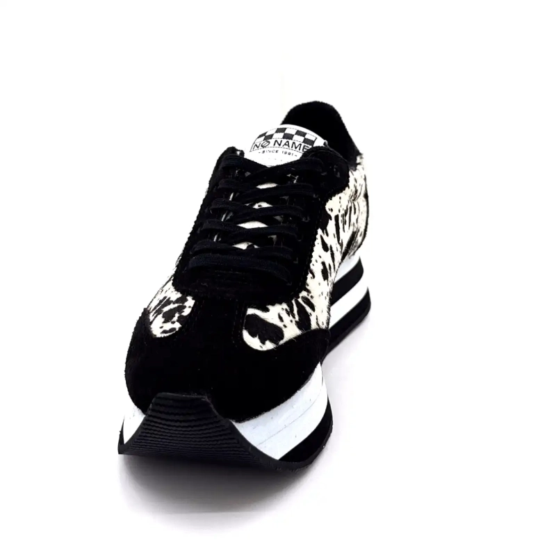 No Name Flex M Jogger Schwarzes Wildleder Kuhdruck Ivoire Chaussures