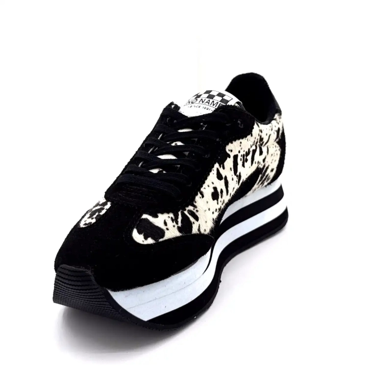 No Name Flex M Jogger Schwarzes Wildleder Kuhdruck Ivoire Chaussures