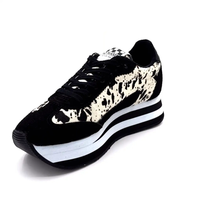 Pantaloni jogger No Name Flex M negri din piele întoarsă cu imprimeu de vacă Ivoire Chaussures