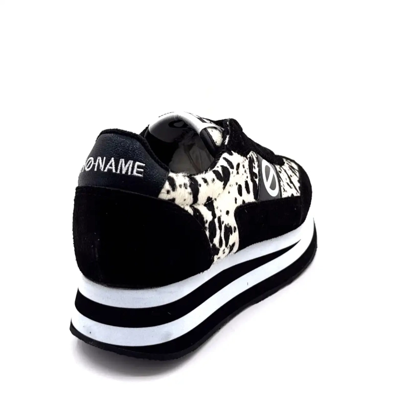 Pantaloni jogger No Name Flex M negri din piele întoarsă cu imprimeu de vacă Ivoire Chaussures