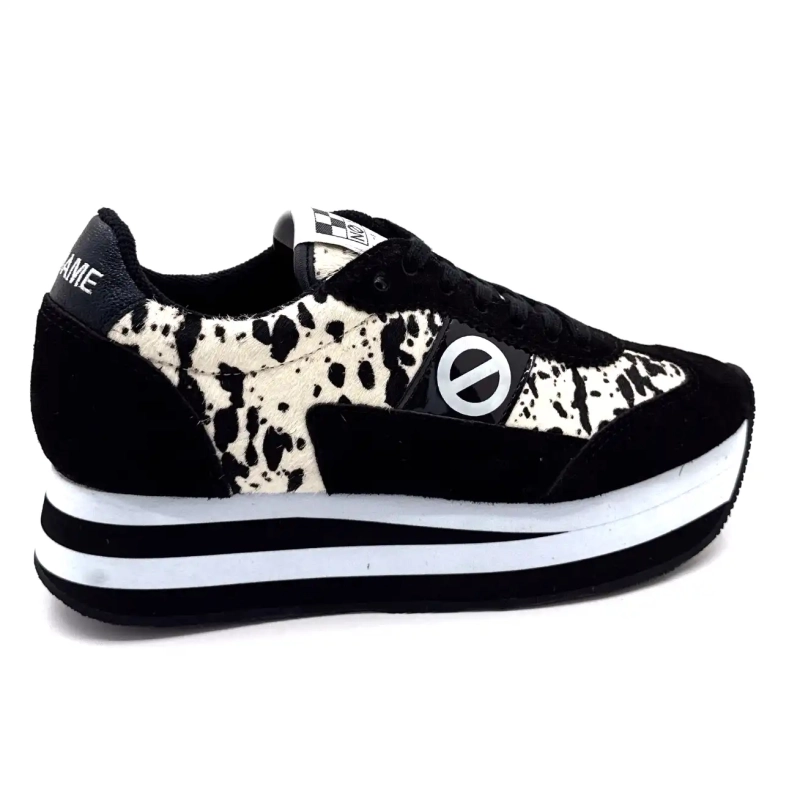 Φόρμα Jogger No Name Flex M, μαύρη σουέτ με μοτίβο αγελάδας Ivoire Chaussures