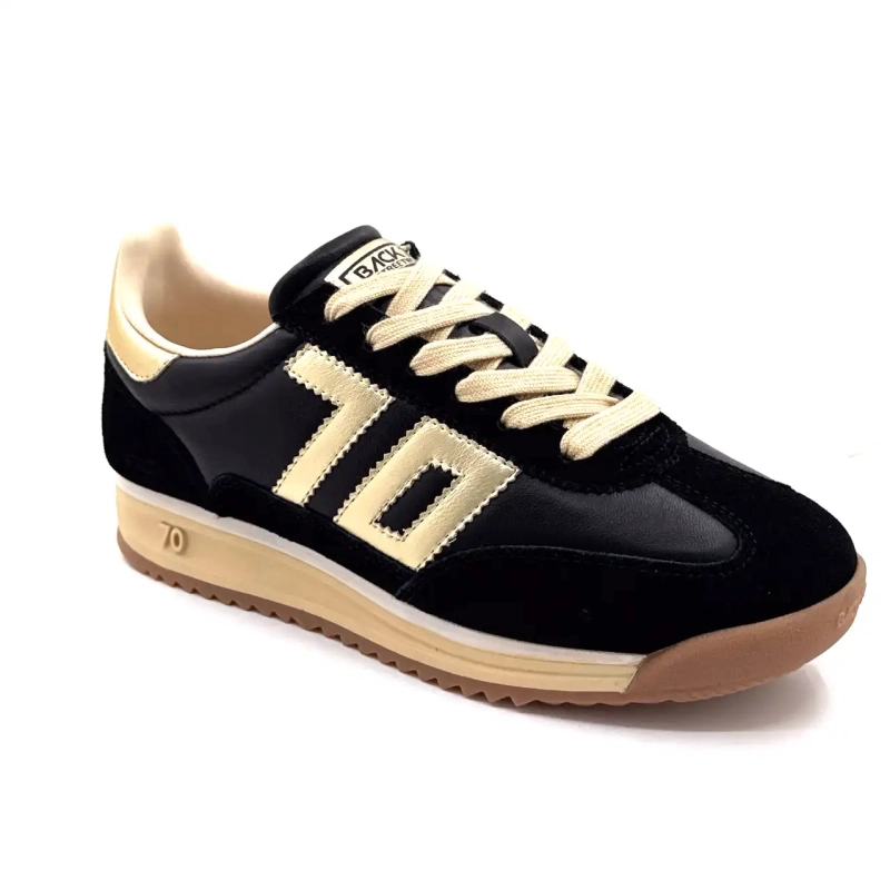 Back70 108009 Cuir Noir Doré Ivoire Chaussures