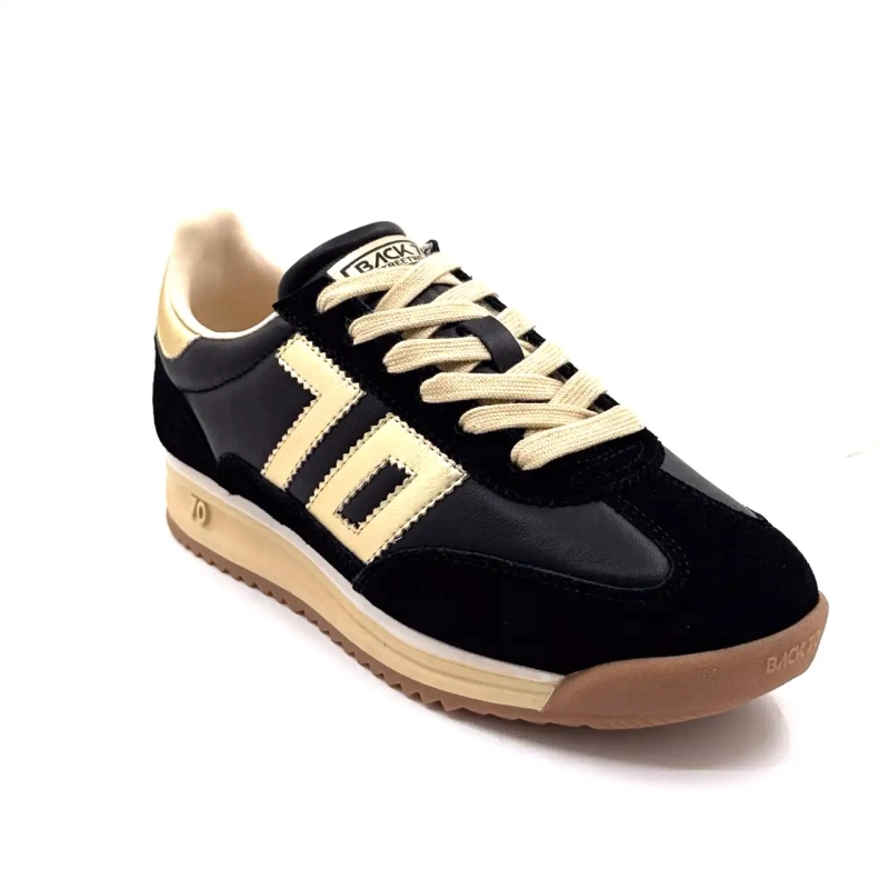 Back70 108009 Cuir Noir Doré Ivoire Chaussures