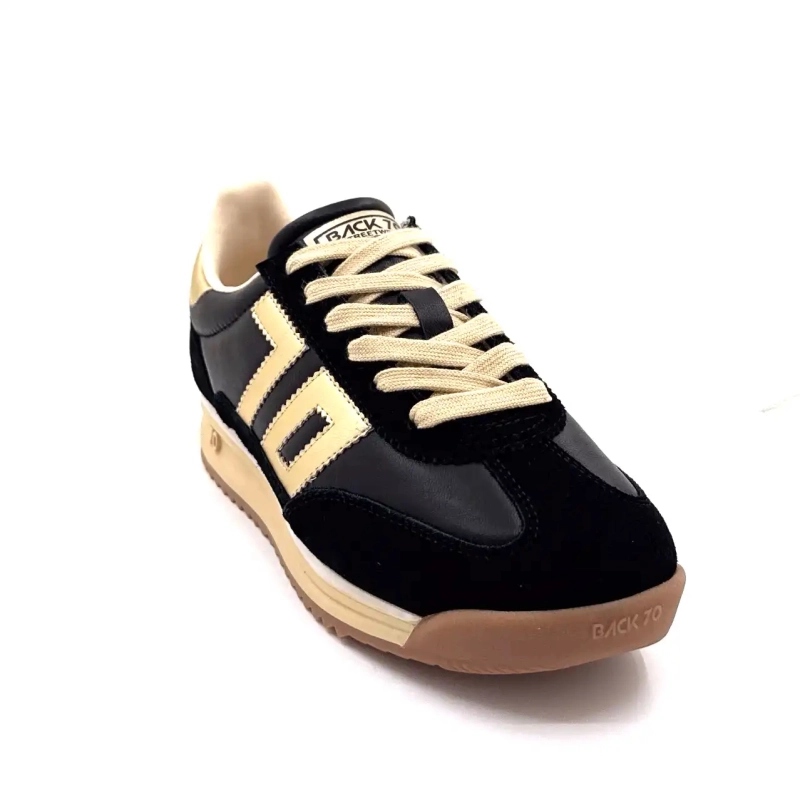 Back70 108009 Cuir Noir Doré Ivoire Chaussures