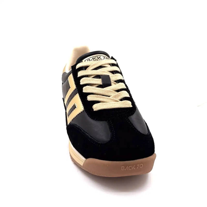 Back70 108009 Cuir Noir Doré Ivoire Chaussures