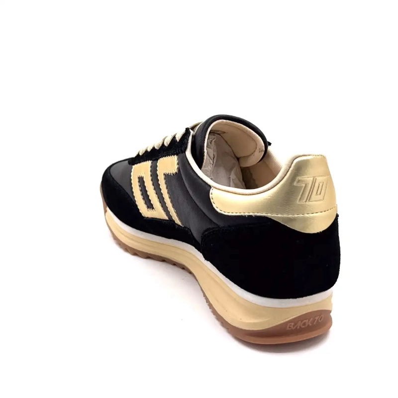 Back70 108009 Cuir Noir Doré Ivoire Chaussures