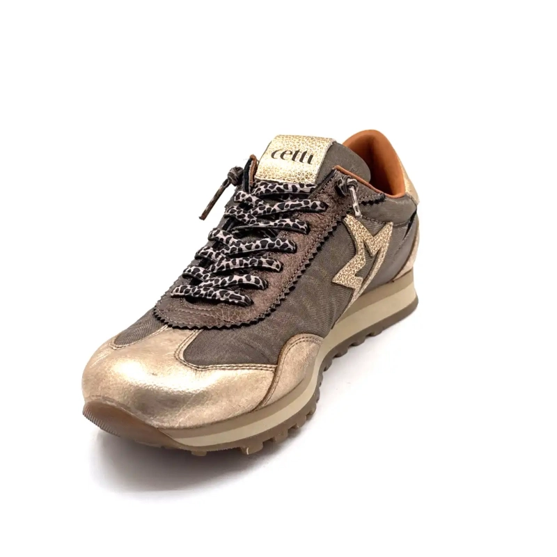 Cetti 1259 Sra Textile Bronze Cuir Or Ivoire Chaussures