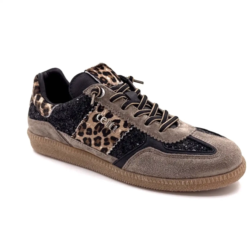 Cetti 1395 Sra Camoscio Tortora Glitter Nero e Leone Ivoire Chaussures