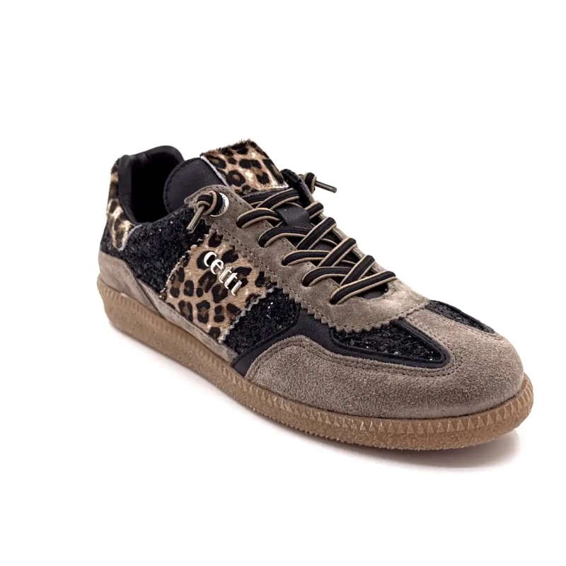 Cetti 1395 Sra Daim Taupe Glitter Noir & Léo Ivoire Chaussures