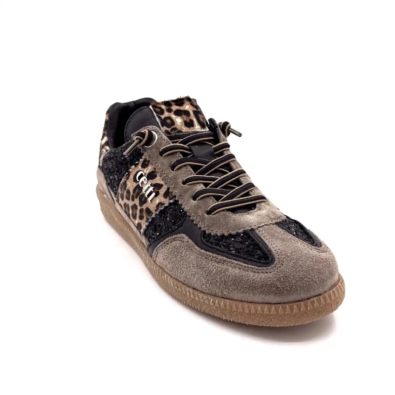 Cetti 1395 Sra Suède Taupe Glitter Zwart & Leeuw Ivoire Chaussures