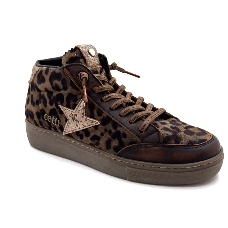 Cetti 1333 Sra Καφέ Δέρμα Taupe Λεοπάρ Σουέτ Ivoire Chaussures