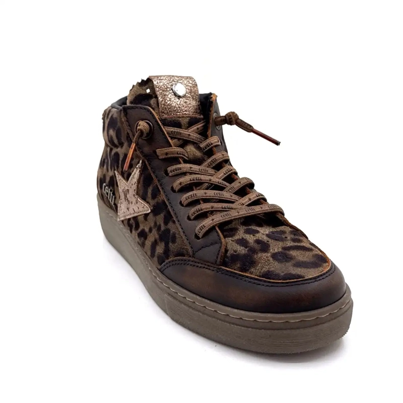 Cetti 1333 Sra Brunt Skinn Taupe Leopard Semsket Skinn Ivoire Chaussures