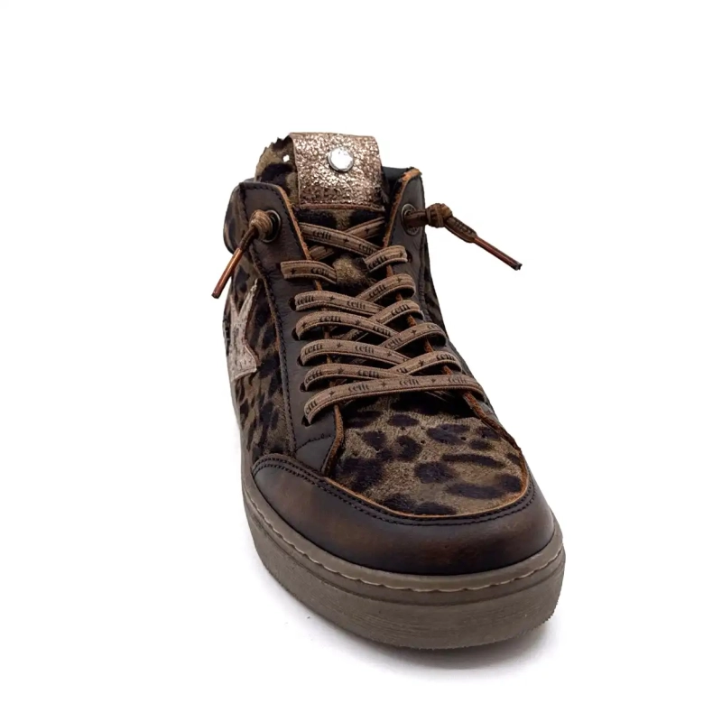 Cetti 1333 Sra Braunes Leder Taupe Leopard Wildleder Ivoire Chaussures