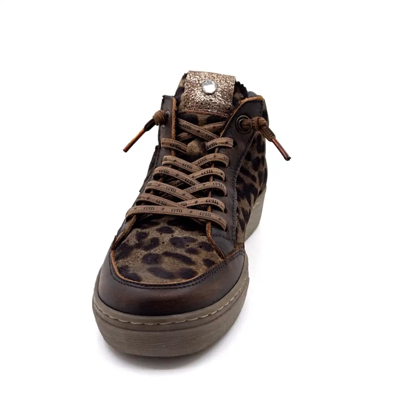 Cetti 1333 Sra Brunt Skinn Taupe Leopard Semsket Skinn Ivoire Chaussures