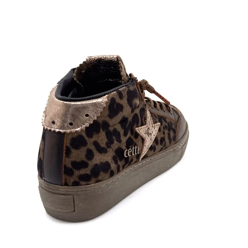 Cetti 1333 Sra Brun Læder Taupe Leopard Ruskind Ivoire Chaussures