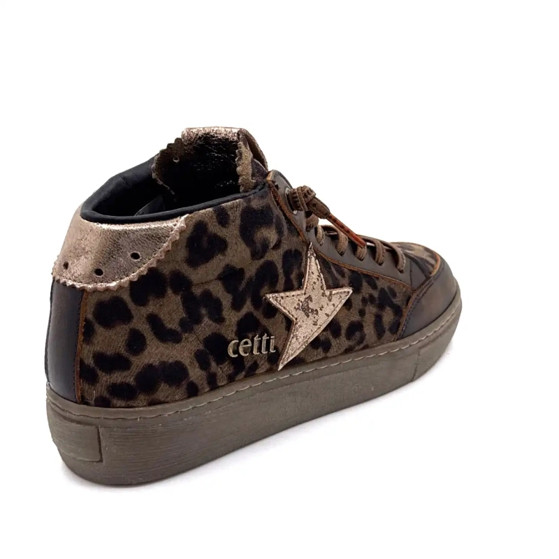 Cetti 1333 Sra Brown Leather Taupe Leopard Suede Ivoire Chaussures