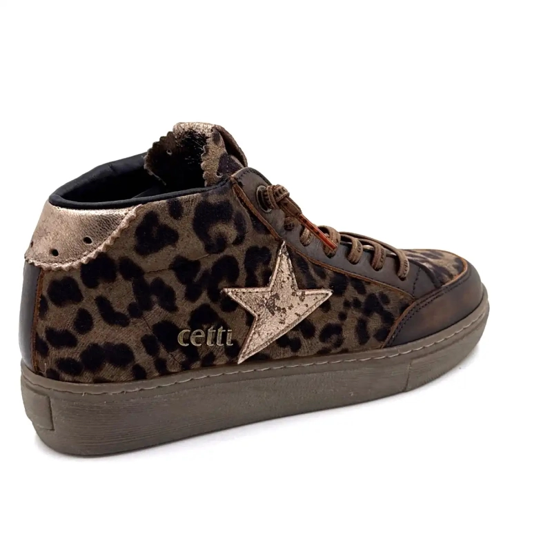 Cetti 1333 Sra Brunt Läder Taupe Leopardmocka Ivoire Chaussures