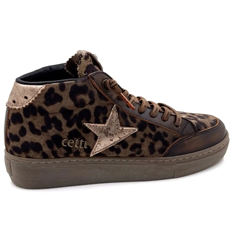Cetti 1333 Sra piele maro taupe leopard suede Ivoire Chaussures