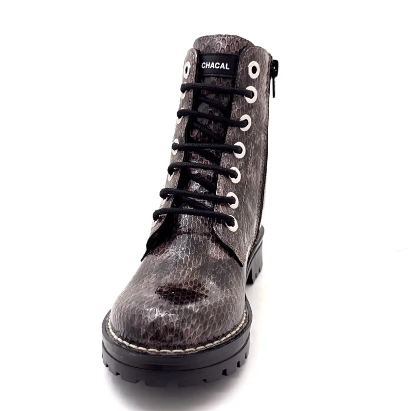 Chacal 7240 Pelle Verniciata Rept Grigio Stampa Ivoire Chaussures