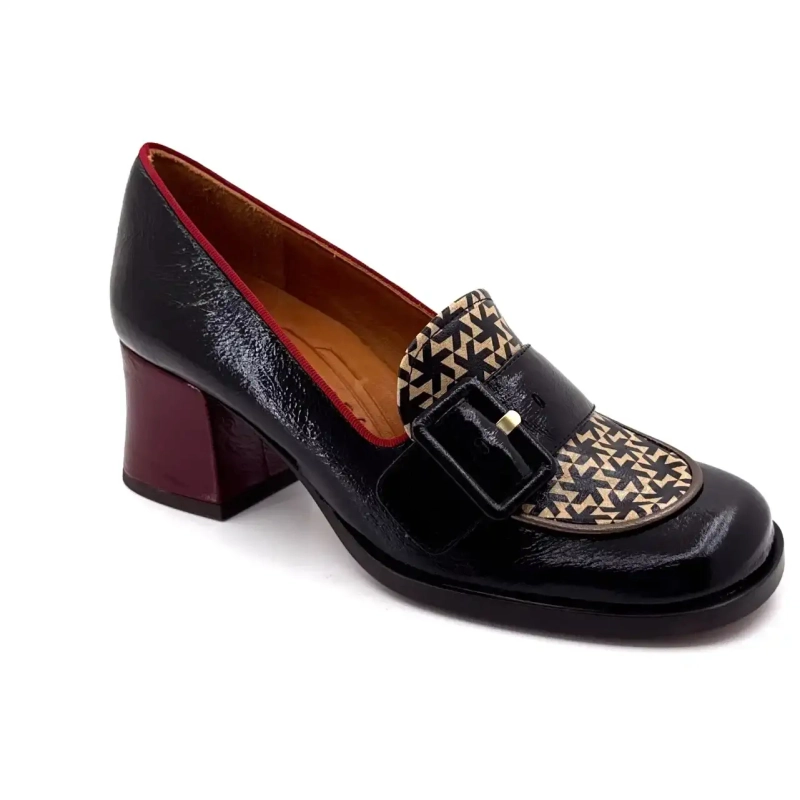 Chie Mihara Teisin 47 Sort & Bordeauxrød Trykt Laklæder Ivoire Chaussures