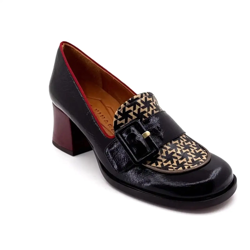 Chie Mihara Teisin 47 Zwart & Bourgondië Geprint Lakleer Ivoire Chaussures