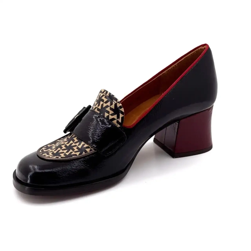 Chie Mihara Teisin 47 fekete és bordó mintás lakkbőr Ivoire Chaussures